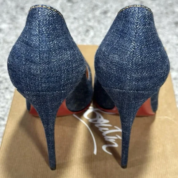 Christian Louboutin So Kate 120 Blue Denim Saba Gold Stiletto Heel Pump 38 - Picture 4 of 7